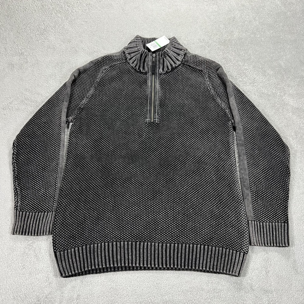 Carbon 2 Cobalt Sweater Mens Large Gray 1/4 Zip Heavy Knit Cotton Stretch